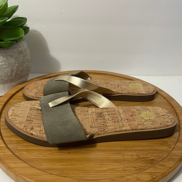 Yellow Box Baran Cork Thong Sandals Metallic Gold Strap Casual Slide Size 10 - Picture 1 of 8
